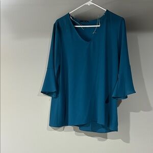West Kei Teal Blouse with Flared Sleeves